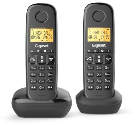 Gigaset Start 120 Duo – Dos Teléfonos DECT - Bloqueo de Llamadas - Pantalla iluminada - altavoz - Lista VIP - Autonomía de hasta 11 horas - Compatible con audífonos, Negro Antracita [Versión Española]