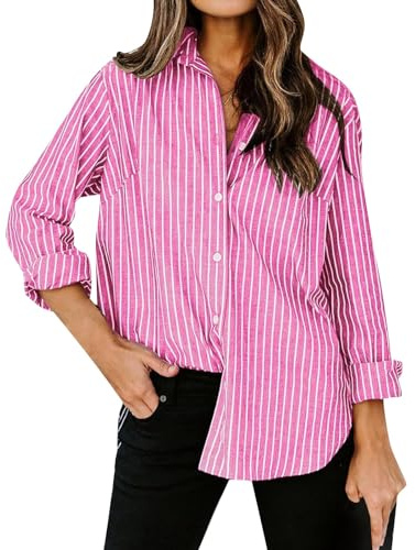 Chemise Femme Chic Et Élégant Manche Longue Chemise Cintrée Femme Chic Chemisier avec Bouton Revers 2026 Nouveau Haut Rayée Top Décontracté Polyvalent Chemisier Basique Haut Slim Fit Blouse
