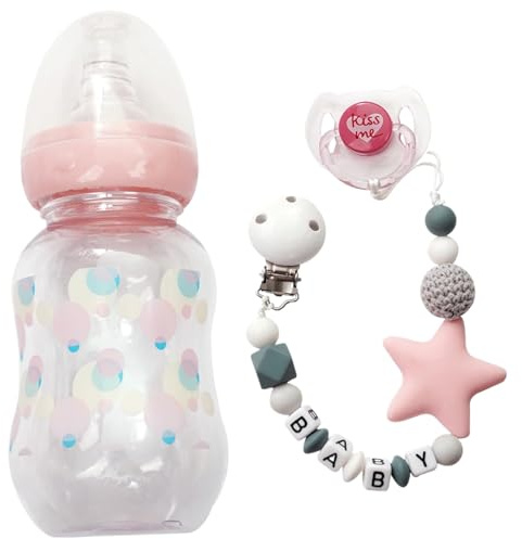 Doll Accessories Plastic Baby Doll Accessories Set with Milk Bottle Pacifier and Pacifier Chain DIY Baby Present for Encouraging Developmental Skills Game Toys.