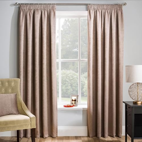 Enhanced Living Matrix Latte Natural 46 x 54 inch (117x137cm) Tape Top Thermal Noise reducing Dim Out Curtains for Bedroom and Living room
