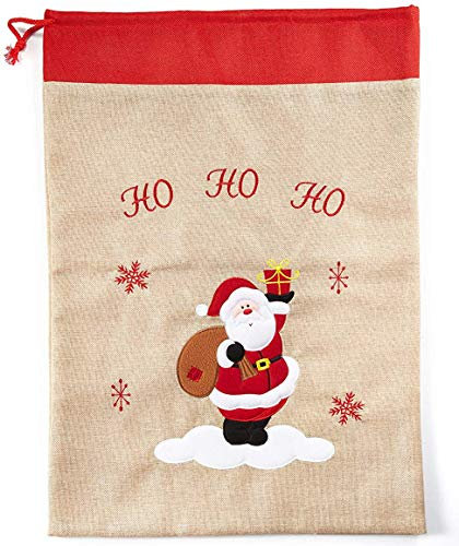 HEITMANN DECO Nikolaussack - Weihnachts-Jutesack, Stoff-Geschenksack, Geschenkbeutel Natur und rot - Weihnachtsmann