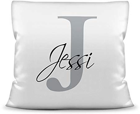 PR Print Royal Namenskissen mit Wunschname und WUNSCHBUCHSTABE inkl. Kissenfüllung in Grau - Persönliche Geschenkidee PERSONALISIERT/Deko Wohnzimmer Schlafzimmer/Buchstabenkissen