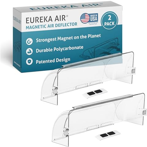 Eureka Air Vent Deflector - Redirect Airflow - Fits 10 to 14 Wide Floor, Wall, Ceiling Vent Registers - Multi-Surface Use - Strong Neodymium Magnets and 3M Adhesive Tabs Included - 2-Pack