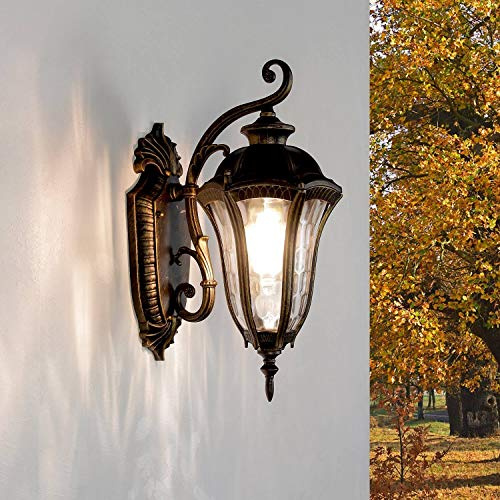 EASYLIGHT rustik utomhuslampa FLORENZ svart guld antik IP44 elegant ornamentglas vägglampa utomhuslampa hus gård