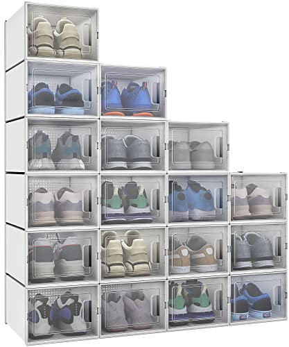 YITAHOME Schuhboxen, 18er Set, Schuhkarton stapelbar stabil, Aufbewahrungsboxen für Schuhe mit transparent Tür und Belüftungslöchern, für Schuhe bis Größe 44, stapelbare schuhbox Weiß