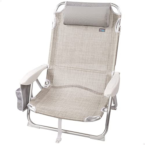 Aktive 62623 Strandstuhl, klappbar, Kissen, 67 x 67 x 76 cm, Liegestuhl, 4 Positionen, mit Tragegriff, Beige