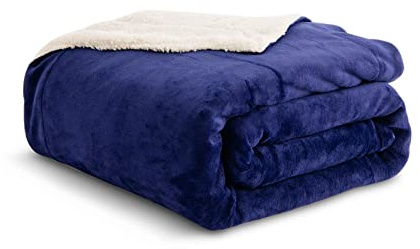 Good Nite Sherpa Fleece Throw Blanket 150×200cm Soft Cosy Fluffy Reversible Microfiber Solid Blankets for Bed Couch Sofa (Navy, Twin/Double)