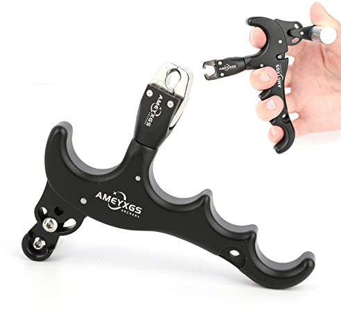 ZSHJGJR Bogenschießen Compound Bogen Release Aids 4 Finger Aluminiumlegierung Compound Bogen Release Einstellbare Empfindlichkeit Caliper 360 Grad Klemmkopf (Schwarz)