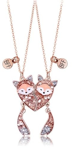 Pwsap Bästa vänner för alltid halsband, vänskap guld räv hänge kedjor halsband, BFF magnetiskt halsband, alla hjärtans dag smycken gåvor för barn mor systrar vänner, Zink