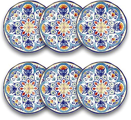ARCA, Servizio di Piatti, Set di 6 Piatti Piani, Realizzati in Melamina, Set per la Tavola, Collezione Capri, 28x2 cm