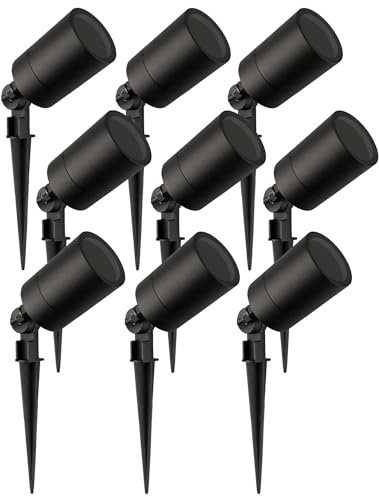 Ledvion - 9x Faretti da Esterno con Picchetto, IP65, Aluminio, Cavo 1 metro, Attacco GU10, Nero