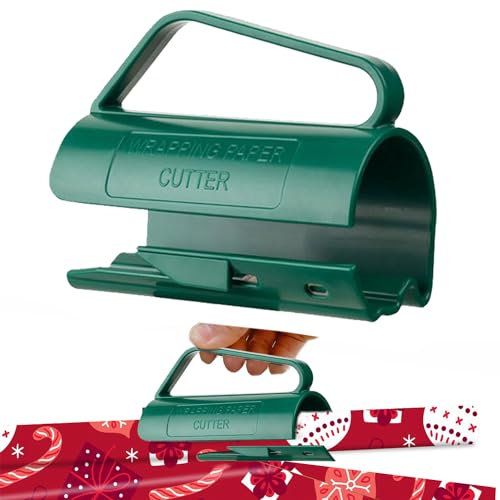 1PCS Wrapping Paper Cutter, Gift Wrap Cutter Sliding Cutter for Christmas Wrapping Paper Cutter, Easy Sliding Birthday Gift Wrap Holder Dispenser Papers Roll Cutter Tool Tube (Green)