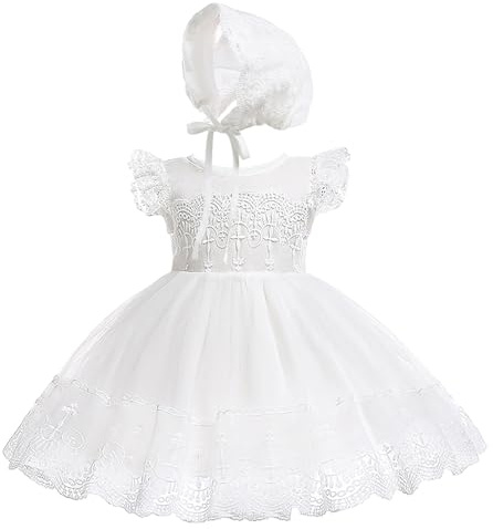 Robe de Baptême Bébé Cherry Bébé - Robe de Princesse Naissance avec Chapeau et Tutu pour Fête et Cérémonie - 18-24 Mois