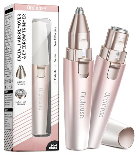 Gesichtshaarentferner für Frauen - 2 in 1 Augenbrauen Trimmer und Wiederaufladbarer Augenbrauenrasierer - Haarentfernungsvorrichtung für Augenbrauen Peach Fuzz Lippen Arme mit Licht (Farbverlauf Pink)