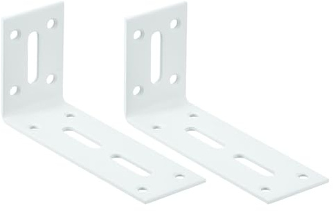 QUARKZMAN Justerbara hörnkonsoler, 2 stycken 120 x 60 x 40 mm i rostfritt stål, 90 graders L-vinkel, förstärkningsfäste med slitsar för möbelreparation, vit