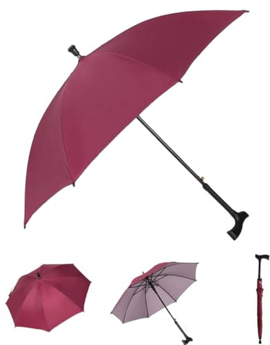 HEFJIAYCIQ Paraguas Bastón, Paraguas De Bastón con Fibra De Carbono Más Largo, para Senderismo Lluvia Paraguas Cortaviento,Rojo,86cm/33inch