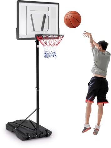 GYMAX Panier de Basket Extérieur, Réglable en Hauteur 172-305cm, avec Panneau Incassable, Base Stable et Remplissable, Roues Intégrées, pour Intérieur et Extérieur, pour Enfants, Adolescents, Adultes