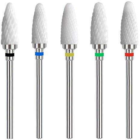 5 Punte Fresa Unghie in Ceramica, Punta Rimozione Gel, Manicure Elettrico Accessori Professionali 3/32 Pollici per Manicure e Pedicure, Unghie Elettrica Manicure Pedicure Uso Domestico