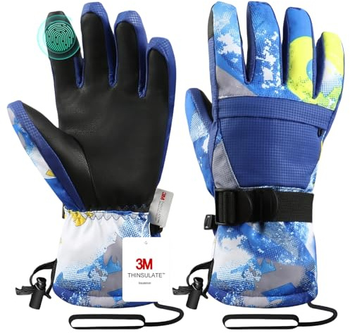 Pnosnesy Guanti da sci, guanti da inverno, guanti da neve da sciare e da snowboard, guanti da freddo, per entrambi i sessi, per genitori e bambini, braccialetto con braccialetto