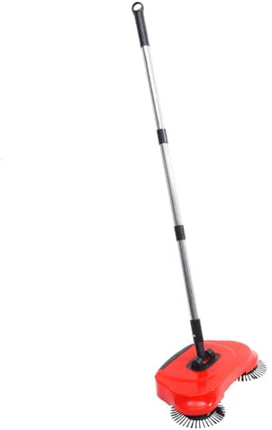 WHAMVOX Hand Push Floor Sweeper and Dustpan Red 3-in-1 Manual Cleaning Mop 360° Rotating Broom for Household Hard Floor Cleaning