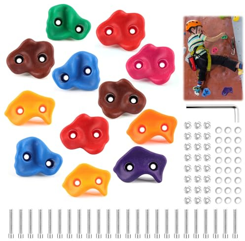 Shyllin Prise d'escalade pour Enfant, 12 Pièces Prises Escalade Enfant, Pierres d'escalade Multicolores, Pierres à Grimper Enfants Outdoor, pour Tour de Jeu et Mur d'escalade, avec Vis de Fixation