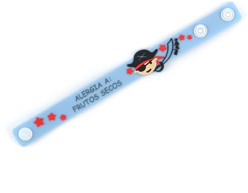 Mi Pipo - Pulsera Identificativa Niños - Modelo Pirata | Pulseras de Silicona Personalizada Libre de BPA y Grabado Atóxico | Goma PVC Suave | Ajustable, Cómoda y Segura