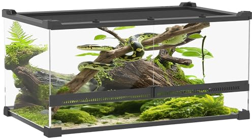 PawHut Terrarium pour reptiles - 34 l - Boîte d'alimentation pour reptiles - Avec ventilation avant - Couvercle à vis anti-éclatement - Pour araignée amphibienne - Noir - 50 x 30 x 25 cm