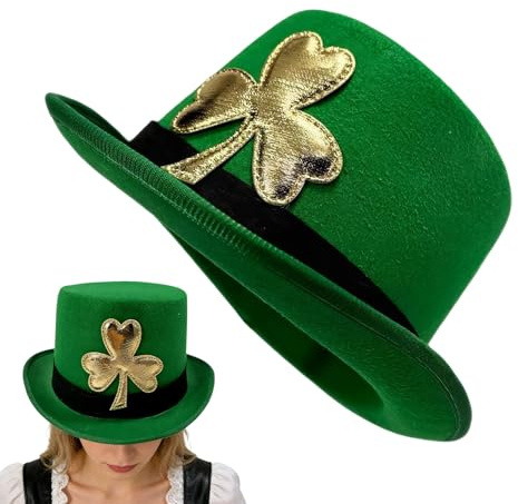 Generisk kostym cylinderhatt – gyllene växtdekoration huvudbonad, st. Patrick's Day lyckosymbol irsk grön hatt, för vuxna ungdomar kvinnor trollkarl scenföreställningar party rollspel