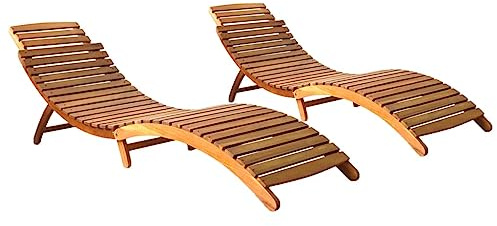 Logeirevo 2 pcs Foldable Sun Loungers, Foldable Wooden Garden Sun Lounger, Outdoor Foldable Lounge Chair, Lawn Sunbathing Chair, Solid Acacia Wood,-428