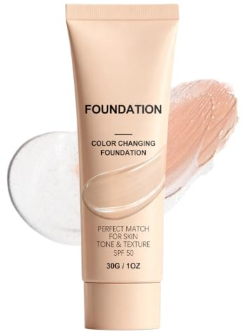 Color Changing Foundation för mogen hud, SPF 50 färgskiftande foundation, vattentät och torkbeständig primer, concealer för långvarig känslig hud, CC Cream med naturlig lysande finish