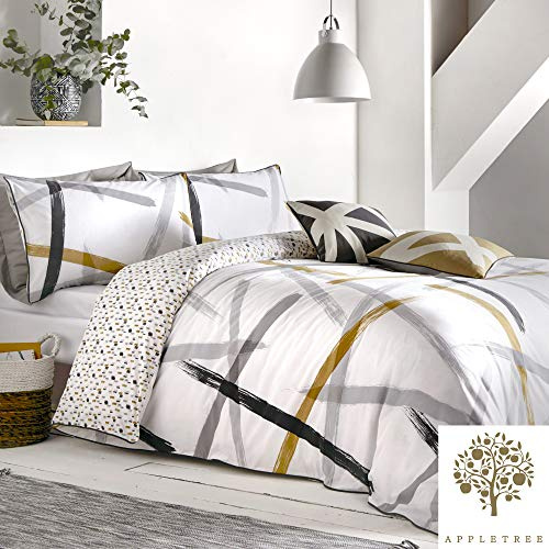 Appletree Geometric Duvet Cover – Double Size 200 x 200cm – Yellow & White Triangles – Reversible – 100% Cotton – Piped Edge – Contemporary Bedding Set