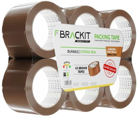 brackit  Packing  Tape  Brown 48mm x 66m, Bulk Pack of 6 Rolls – Strong Heavy Duty Packing Tape for Regular Use or Moving – Easily Seals Your Parcels and Boxes