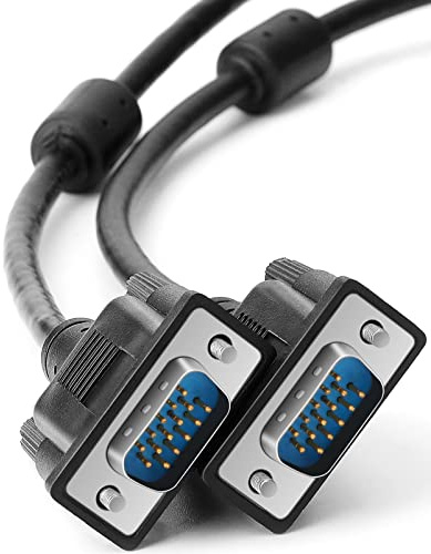 SAISN VGA to VGA Video Cable, VGA Monitor Cable Male to Male 15 Pin Full HD 1080P High Resolution Black Cord for TV, Compter, Projector, 1.5 Feet