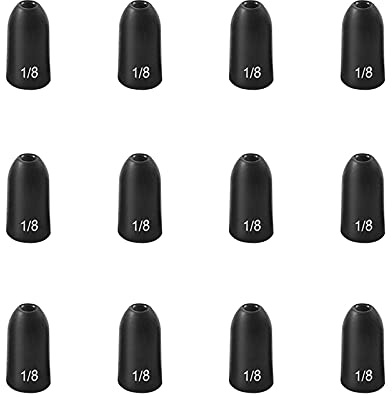 Fishfun Tungsten Bullet Fishing Weights, Insert Free Worm Sinkers, 12 Pack, 1/8oz, No Chip Black