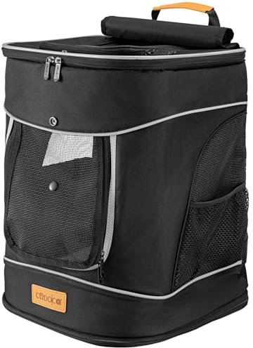 CADOCA® Haustierrucksack bis 20 kg verstellbare Gurte faltbar Kurzleine Haustier Tragetasche Hunderucksack Katzenrucksack Katze Hund Rucksack Schwarz