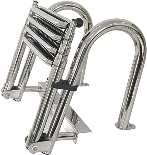 GLZXMQBP Scaletta Bagno Scaletta Barca Inox, Scalette Piscina Pieghevole con Corrimano E Ampia Pedaliera 4 Gradini Ponte Galleggiante per Piscina/Piscina Barca, Ingresso Poppa Marina