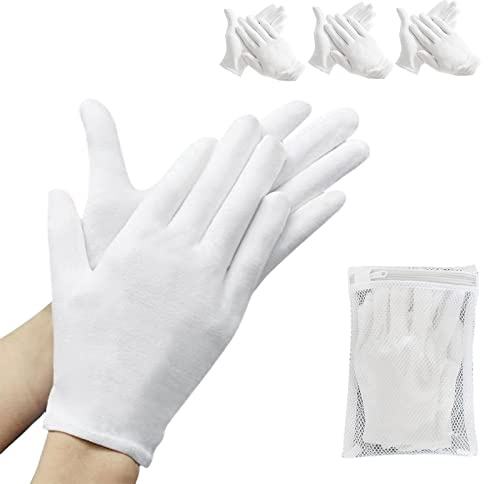 ZFYOUNG Lot de 6 (3 paires) de gants hydratants en coton blanc pour mains sèches et eczéma, gants de sommeil blancs pour homme et femme, gants de beauté en tissu