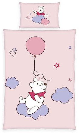 Herding Baby-Bettwäsche-Set, Disney's Winnie Pooh, Wendemotiv, Kopfkissenbezug 40 x 60 cm mit Hoteleinschlag, Bettbezug 100 x 135 cm mit Reißverschluss, Baumwolle/Renforcé, Rosa
