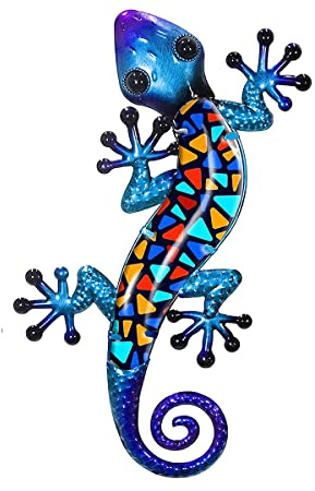 ROCKING GIFTS Adorno Pared Lagarto Mosaico Metal 39x19 cm | Decoración Jardín Terraza Exterior | Figura Escultura Gecko Reptil | Arte Manualidades Diseño