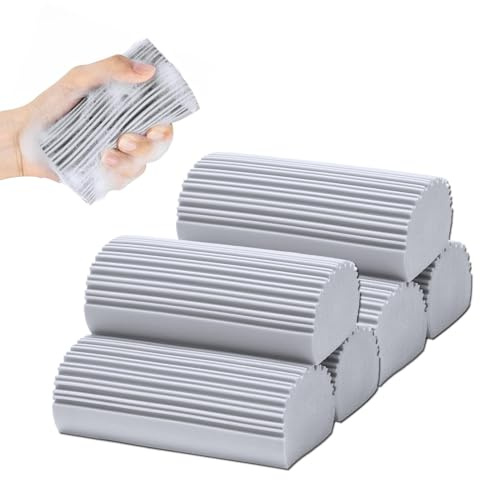 6 Pack Damp Clean Duster Sponge,Dusting Sponge Duster for Housekeeping,Reusable Household Cleaning Sponge for Blinds, Fan Blades,Mirrors,Glass, Baseboards,Window Track Grooves and Car (Grey)