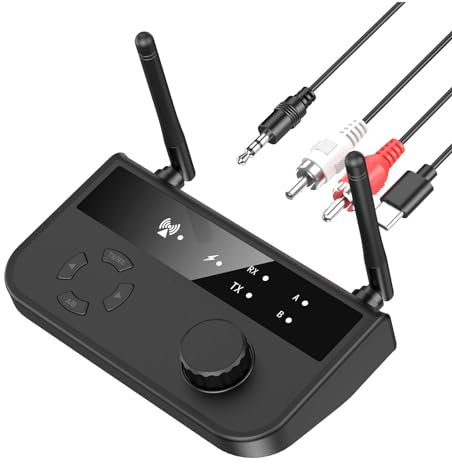 OQIMAX Wireless AUX Adapter, 2 in 1 Bluetooth 5.3 Transmitter Receiver, Dual Connection Bluetooth Headphone Adapter, Plug and Play Wireless Audio Transmitter for PC/TV/Car Sound System