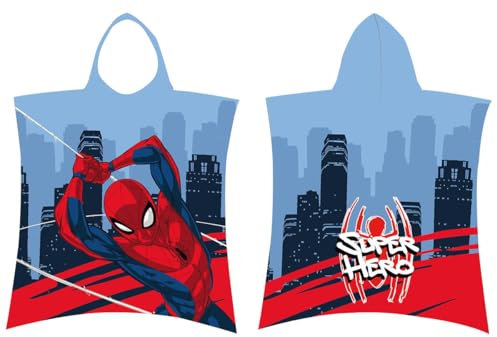 Jerry Fabrics Poncho de Toalla de algodón Marvel Spiderman para niños - 115x50cm | Poncho con Capucha de Toalla de baño | Toalla de Surf para Piscina | Albornoz Suave y Absorbente para niños de 3 a 6