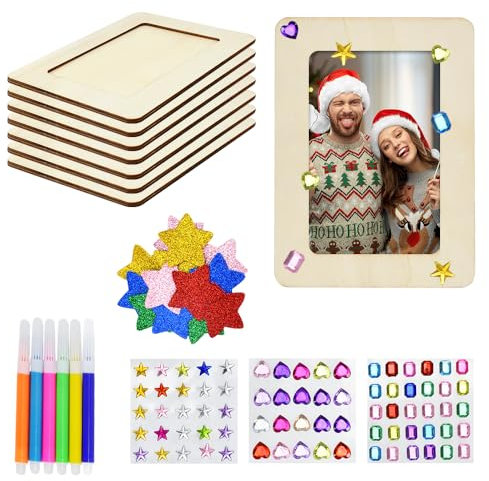YAANBUNB 8 Stück Bilderrahmen Bastelset Holzbilderrahmen zum Basteln Fotorahmen Selber Gestalten 19 * 14cm Bilderrahmen Holz zum Selbstgestalten Rahmen mit Sticker Farbpinsel für Geburtstag Geschenke