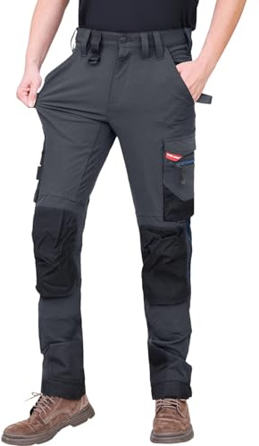 WORK IDEA Pantalón de Trabajo elástico Slim-fit para Hombre: Áreas críticas reforzadas con Cordura – Elegancia Resistente para diversas Necesidades laborales