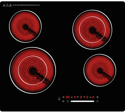 GRACEALL Placa de cocción eléctrica de 60 cm con 4 quemadores, placa de cocción infrarroja, 6700W vitrocerámica de integrada, 230V placa de cocción de vidrio