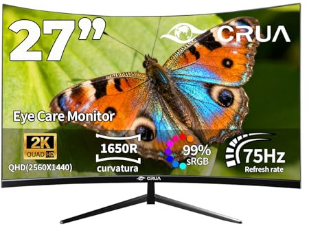 CRUA 27 Zoll QHD (2560x1440) Monitor|2K 75Hz Computer Monitor 27 Zoll 1440p Monitor mit HDMI,DP und Wandmontage| 1440P Eye Care PC-Büromonitor zum Arbeiten und Spielen
