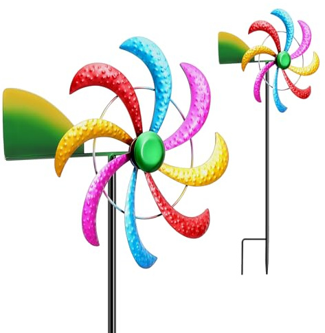 Fiada Mulino a Vento da Giardino con Banderuola in Metallo Grande Mulini a Vento Repellente per Uccelli da Balcone Decorazione da Giardino per Esterni, Resistente alle Intemperie (Multicolore)