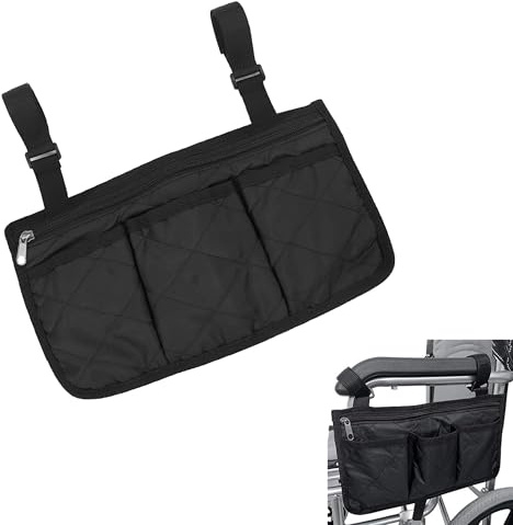 1 Pcs Wheelchair Accessories, Wheelchair Side Bag, Sturdy Waterproof Multifunctional Walking Frame Bag for Walkers,Wheelchairs or Rollators (Black)