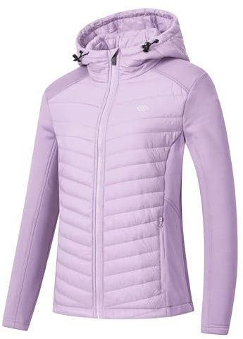 MoFiz Chaqueta acolchada ligera para mujer cálida chaqueta de invierno con capucha con cremallera Chaqueta plumas mujer plumifero ultraligero mujer Deportiva para Exteriores morado claro L