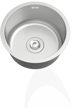 Lavandino Cucina Piccolo,lavabo Cucina d'argento1 Vasca In Acciaio Inox Rotondo con Set Di Drenaggio,Installazione Appoggio o Sottopiano (Ø 42cm)